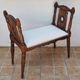 Window bench in carved walnut, late 19th century, renovated seat, 70 cm