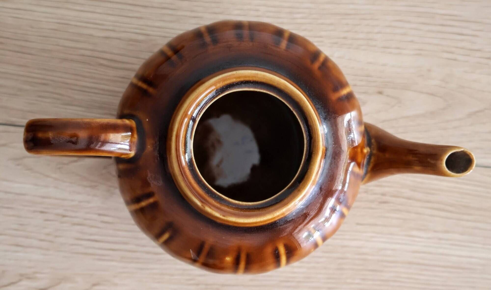 Théière chinoise style citrouille à panneaux marron vintage