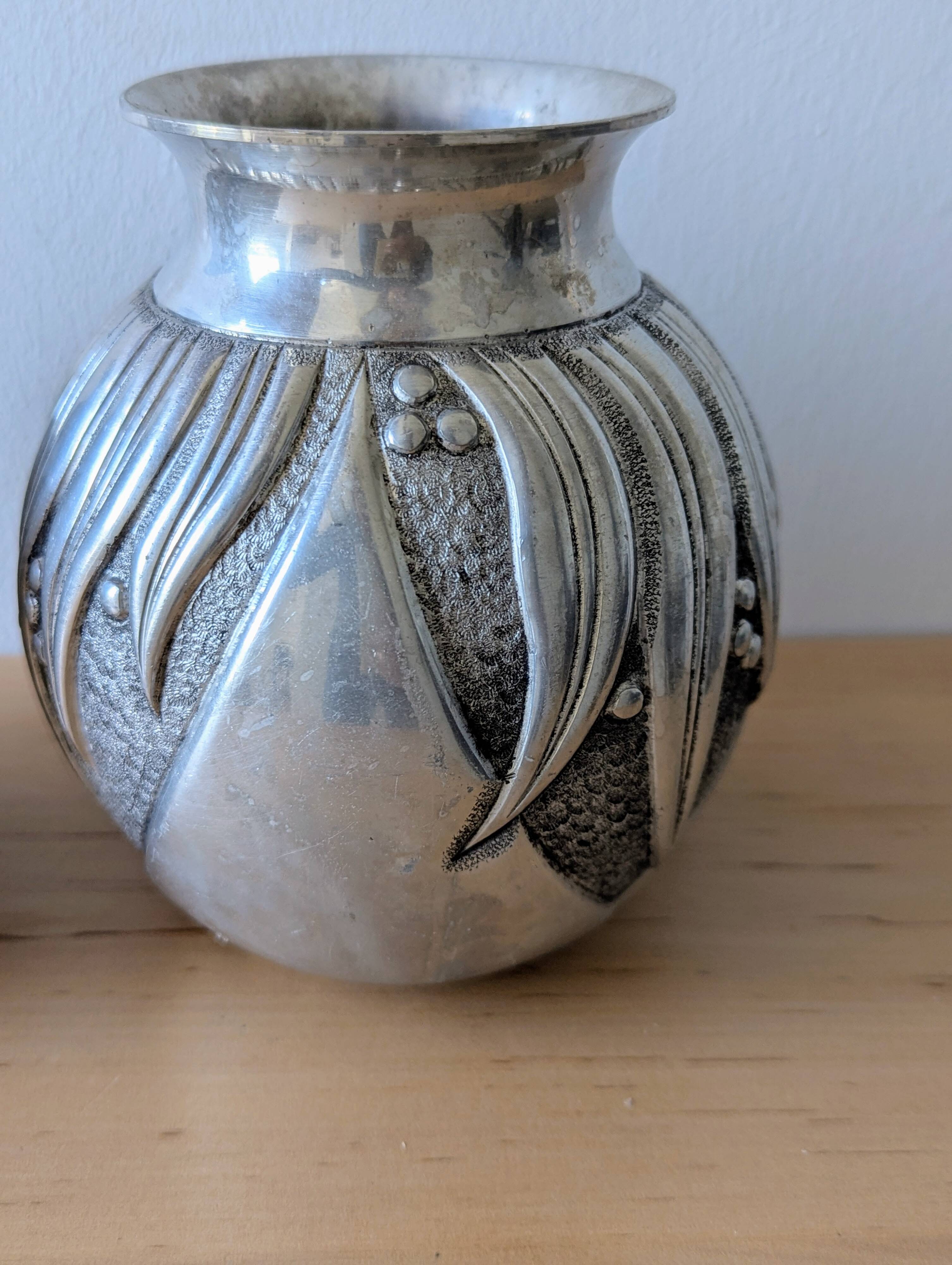 Pair of irman vases in aliometal, french design, 1950