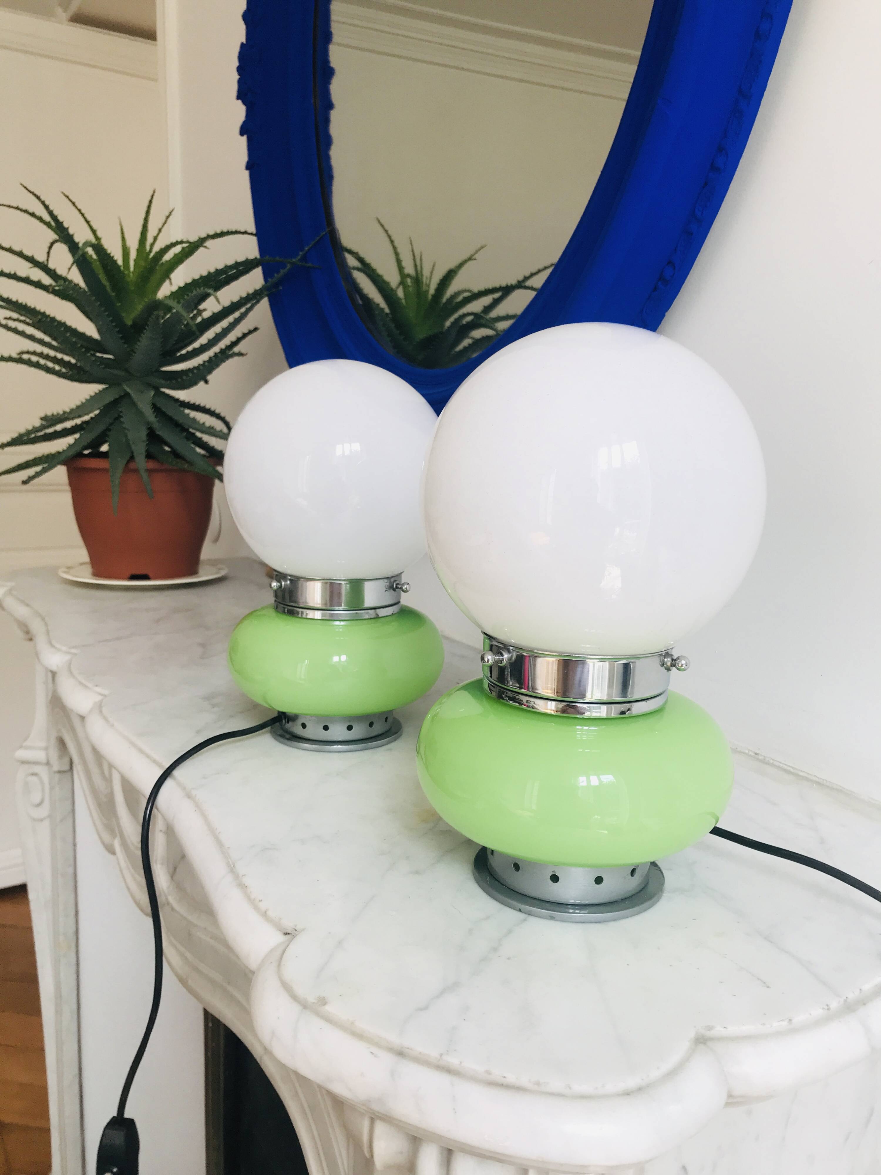 Pair of opaline glass desk lamps