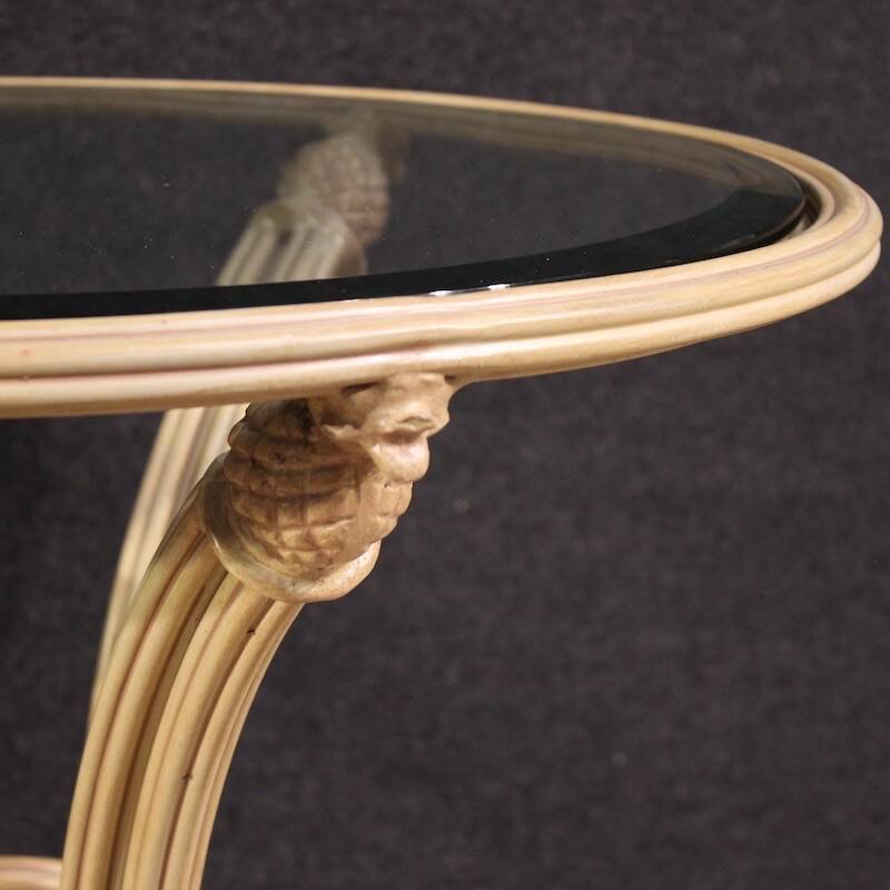 Italian iron side table with glass top