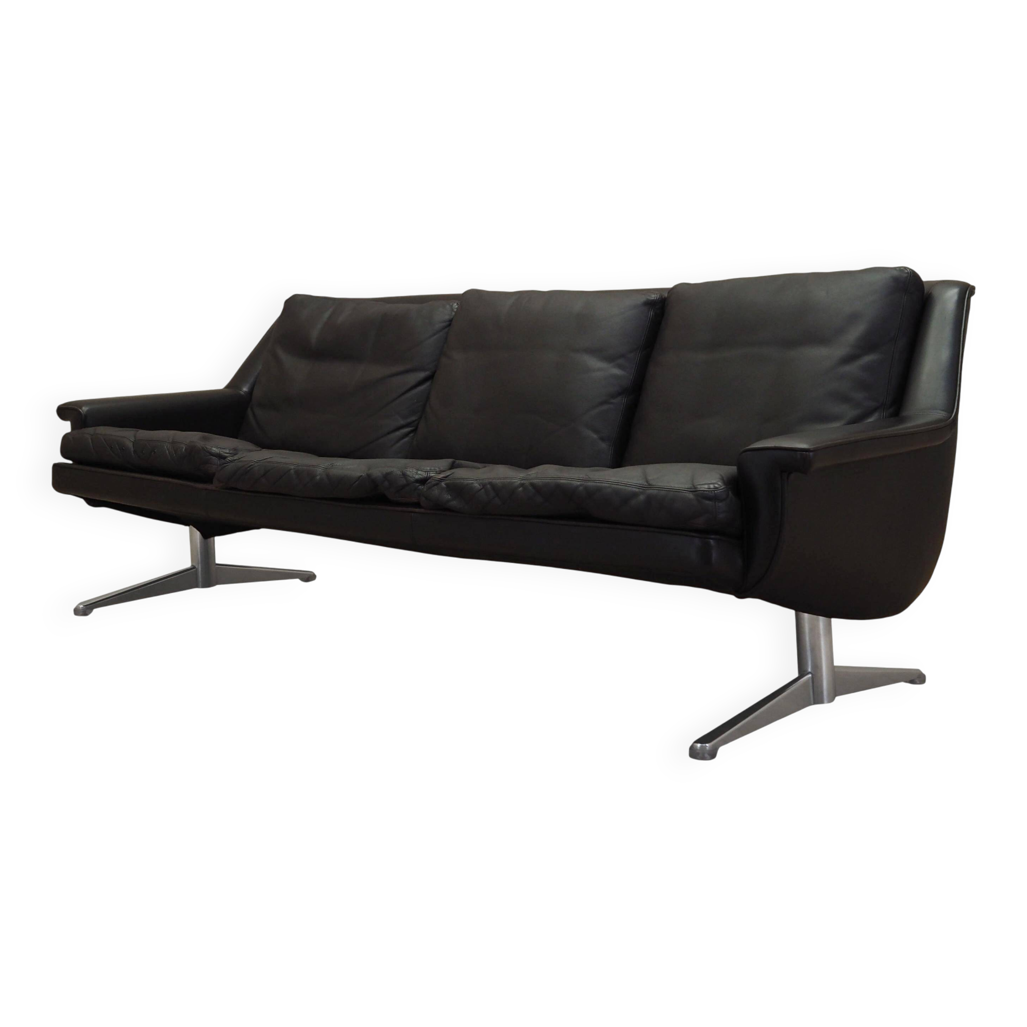 Brown leather sofa, Danish design, 1970s, designer: Werner Langenfeld, manu