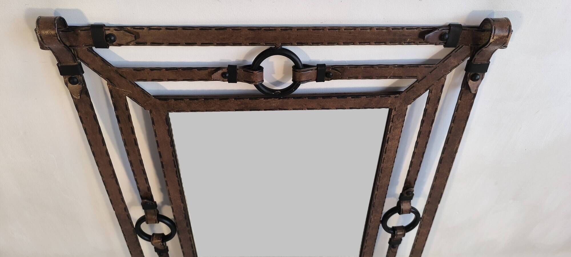 Mirror Jean-Pierre Ryckaert Leather effect, France 1960s