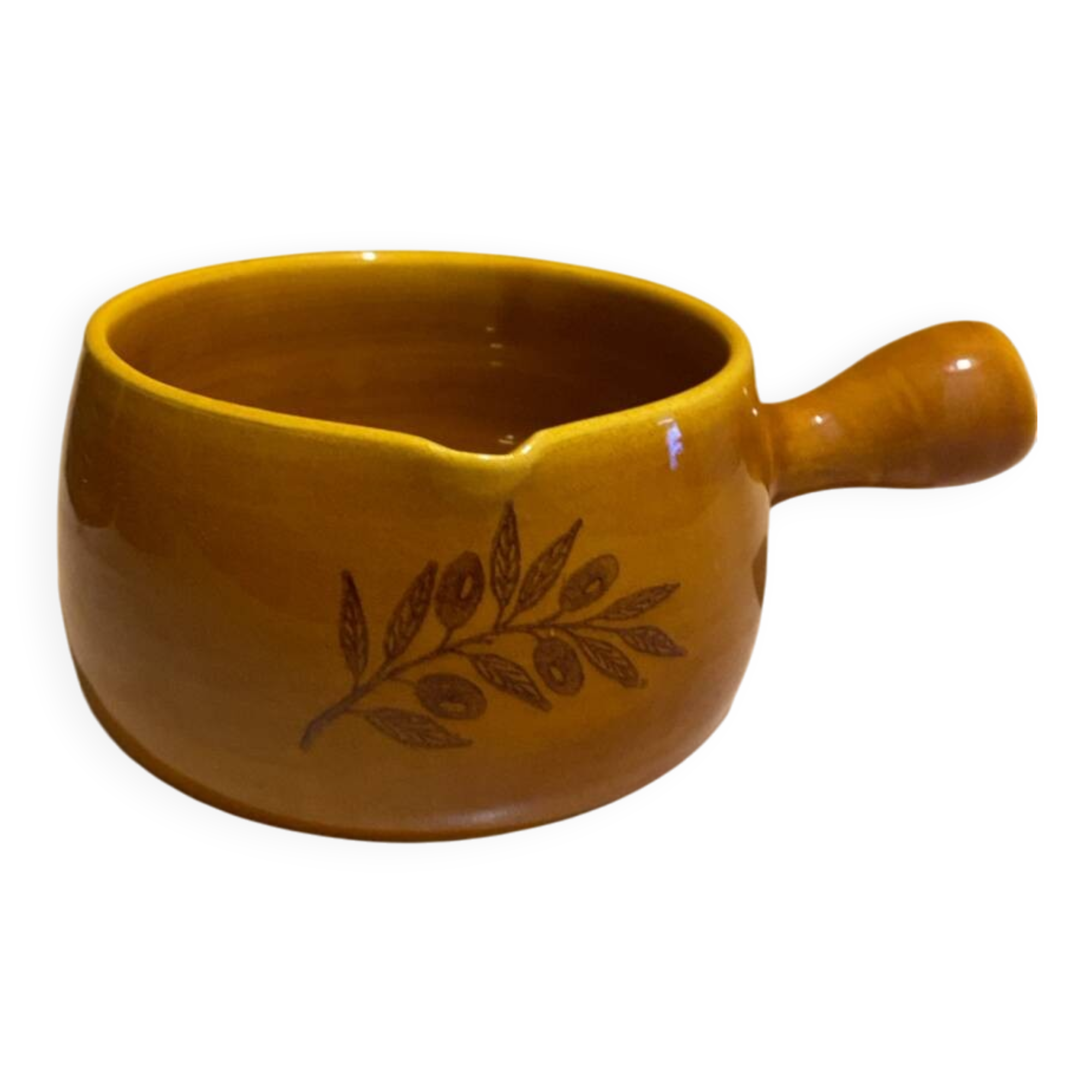 Glazed yellow earthenware fondue pot