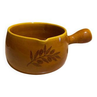 Glazed yellow earthenware fondue pot