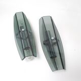 Pair of Veca smoked glass and chrome wall lights from the 70s