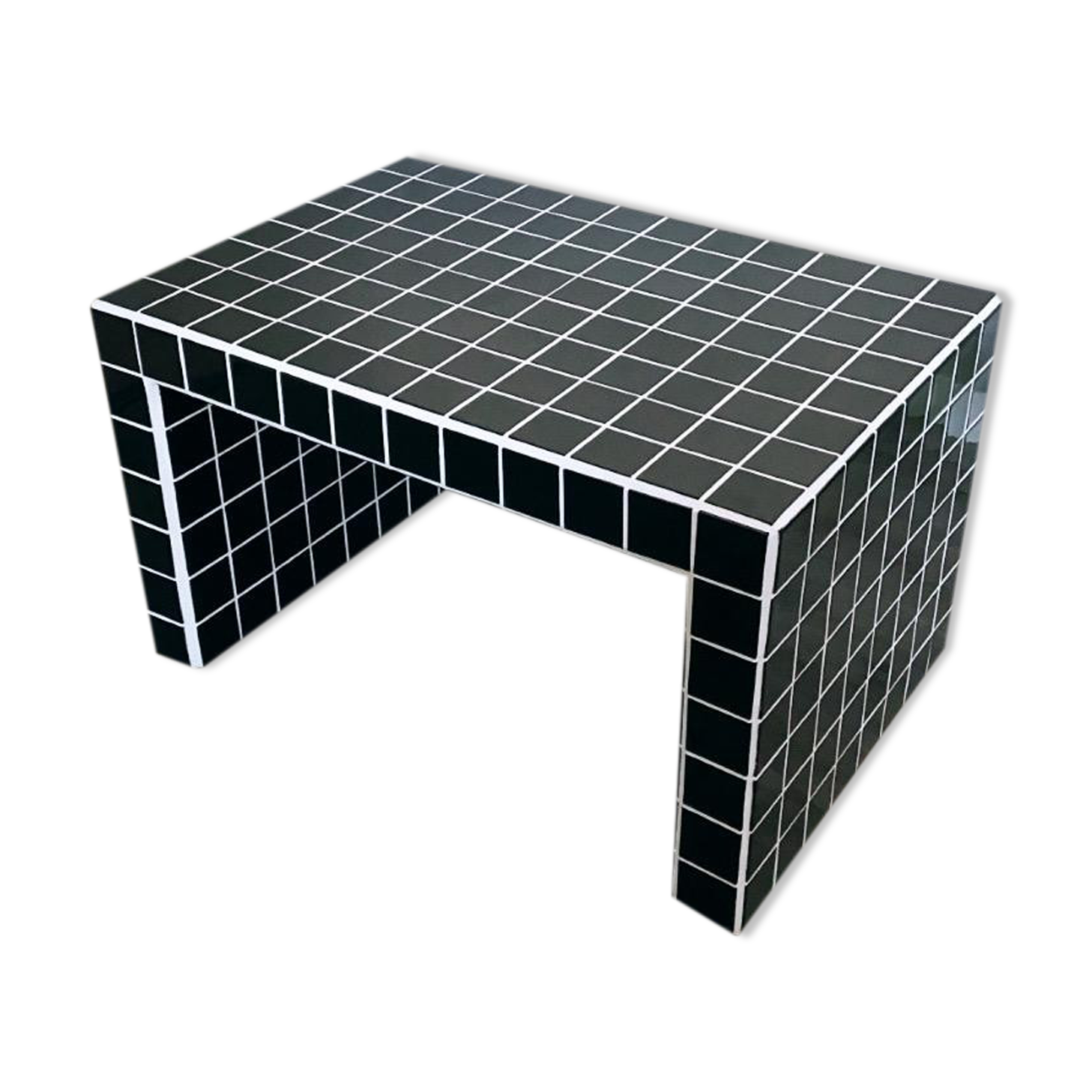 Side coffee table tile black joint white mosaic