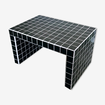 Side coffee table tile black joint white mosaic