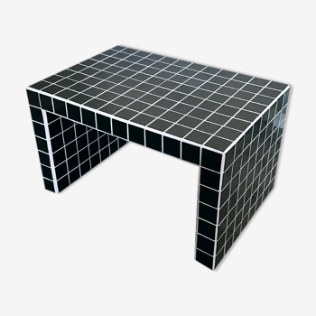 Table basse d’appoint carrelage mosaïque noir joint blanc