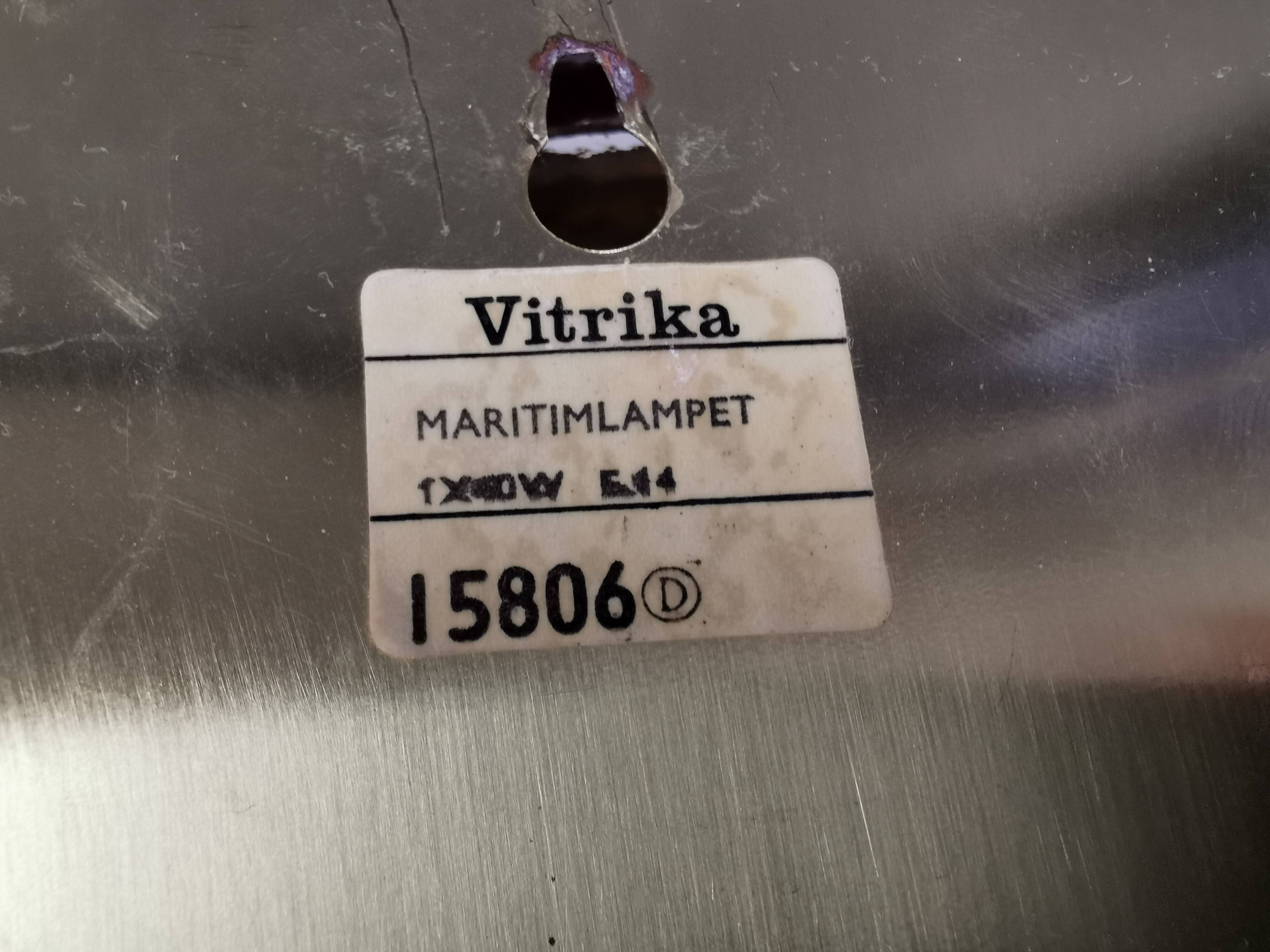 Very rare maritime wall lamp made by Danish Vitrika in the 1960s