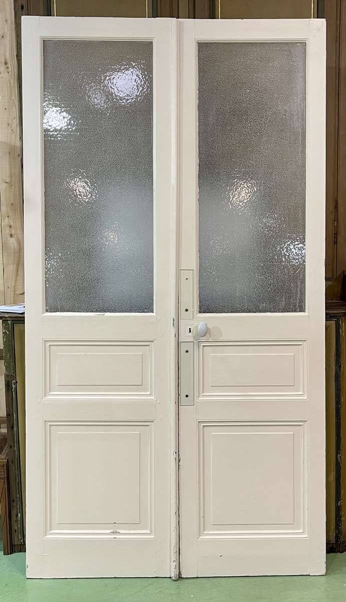 Double glazed interior door in fir from the early 20th century - 1m23.x2m27