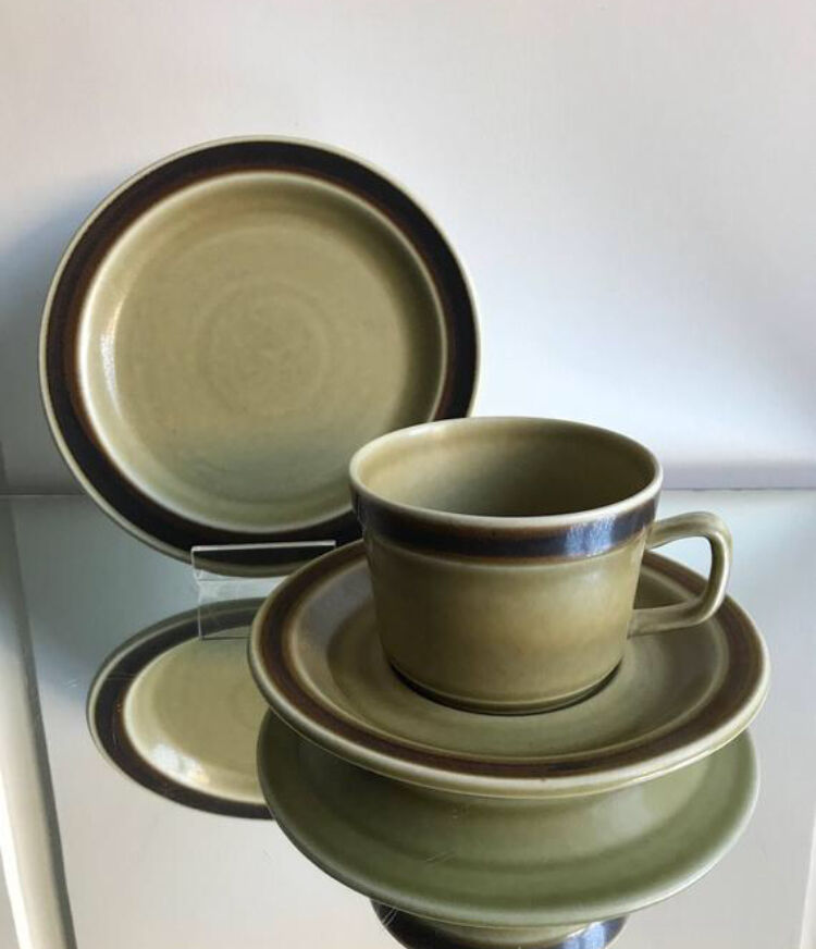 Set de 4 assiettes, soucoupes, tasses Stavangerflint en grès fin