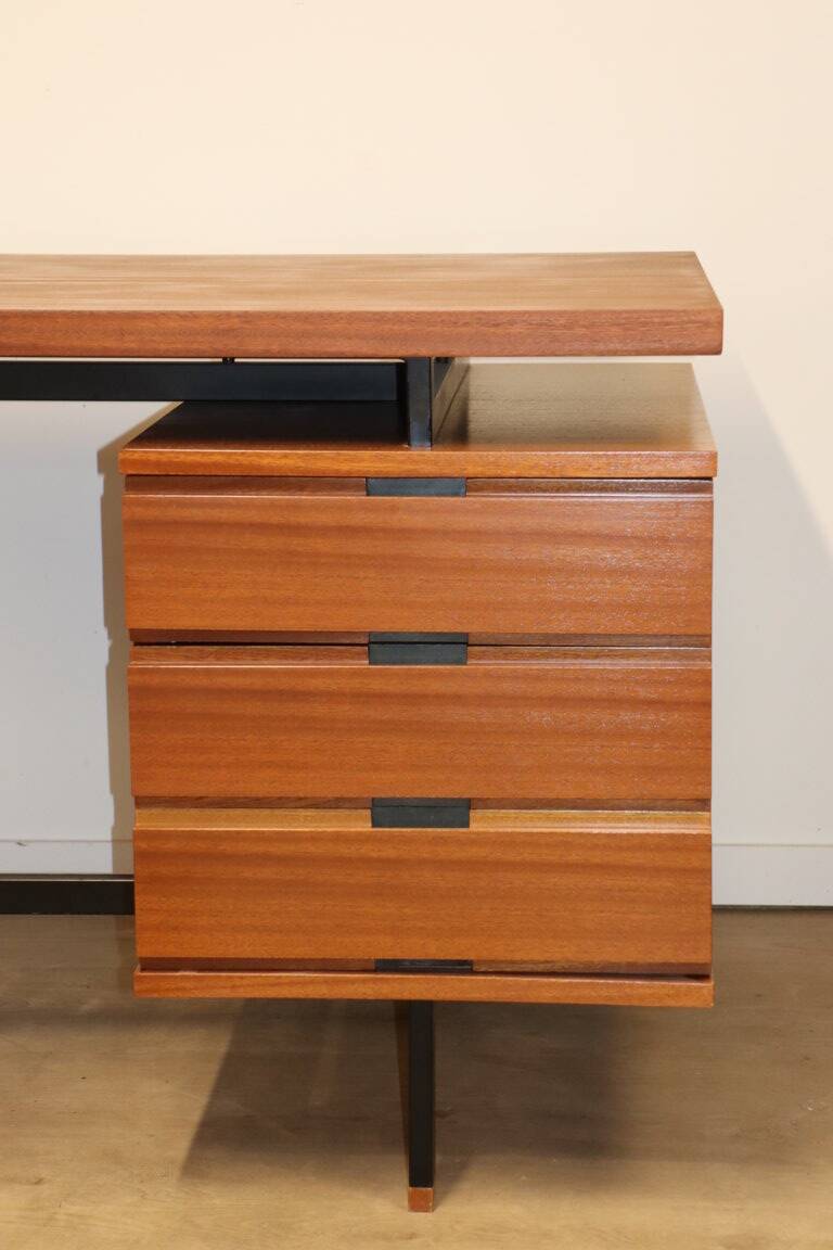 Vintage mahogany desk by Pierre Guariche edition Minvielle, 1960