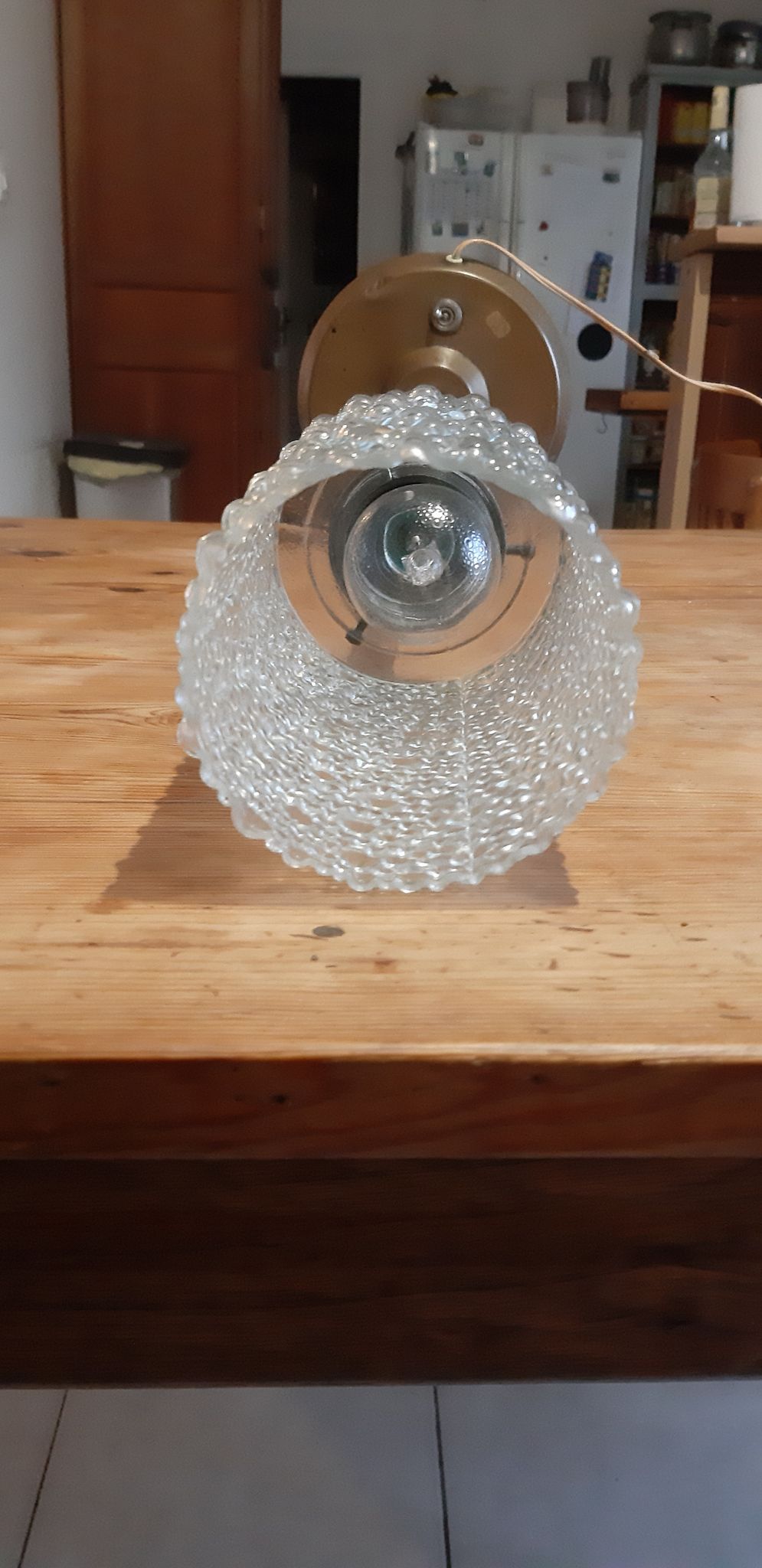 Lampe vintage laiton et verre granité