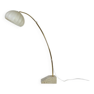 Lampe à arc extensible en laiton avec abat-jour cocon en résine par Hustadt Leuchten, années 1970