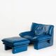 Vintage blue leather armchair and pouf by Nicoletti Salotti - Italy 80s