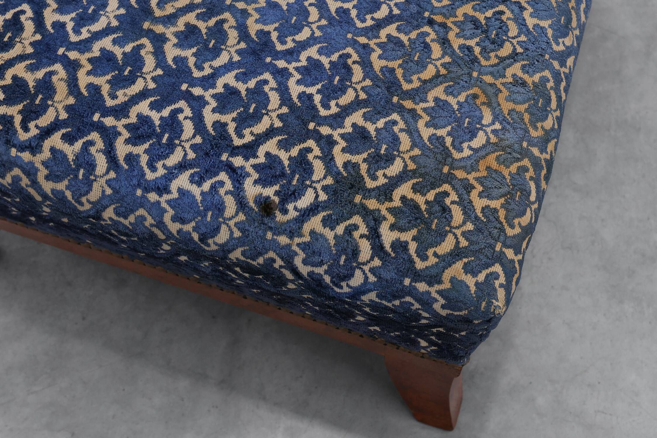 Art Deco Upholstered Footstool with Sabre Legs, France, 20th Century