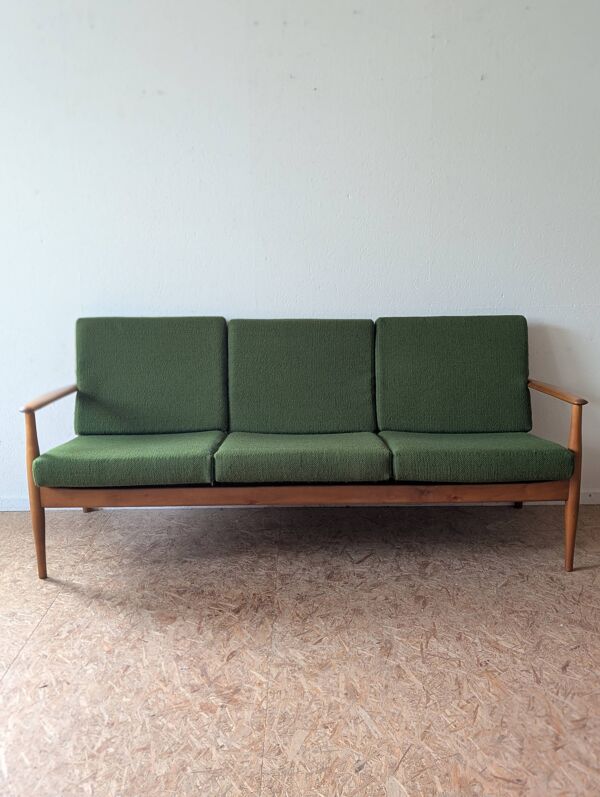 Banquette scandinave teck et tissus vert Free-Span années 60