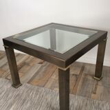 Table basse vintage en laiton et verre biseauté