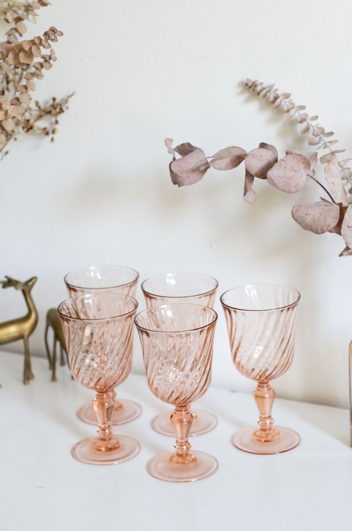 Set of 5 vintage Arcoroc Rosaline foot glasses