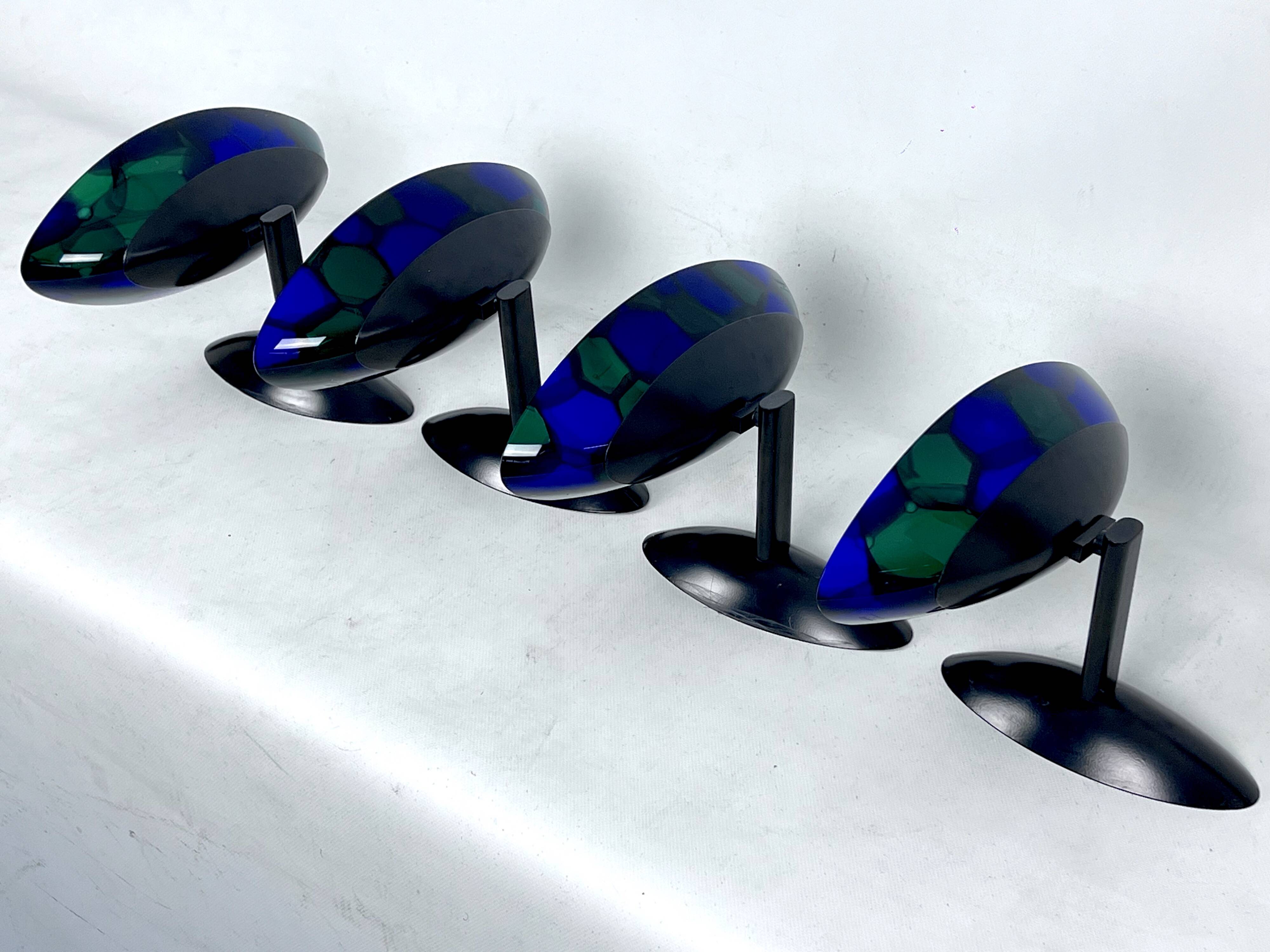 Ottavio Missoni, four large wall lamps in murano glass and metal. Italy 1980s