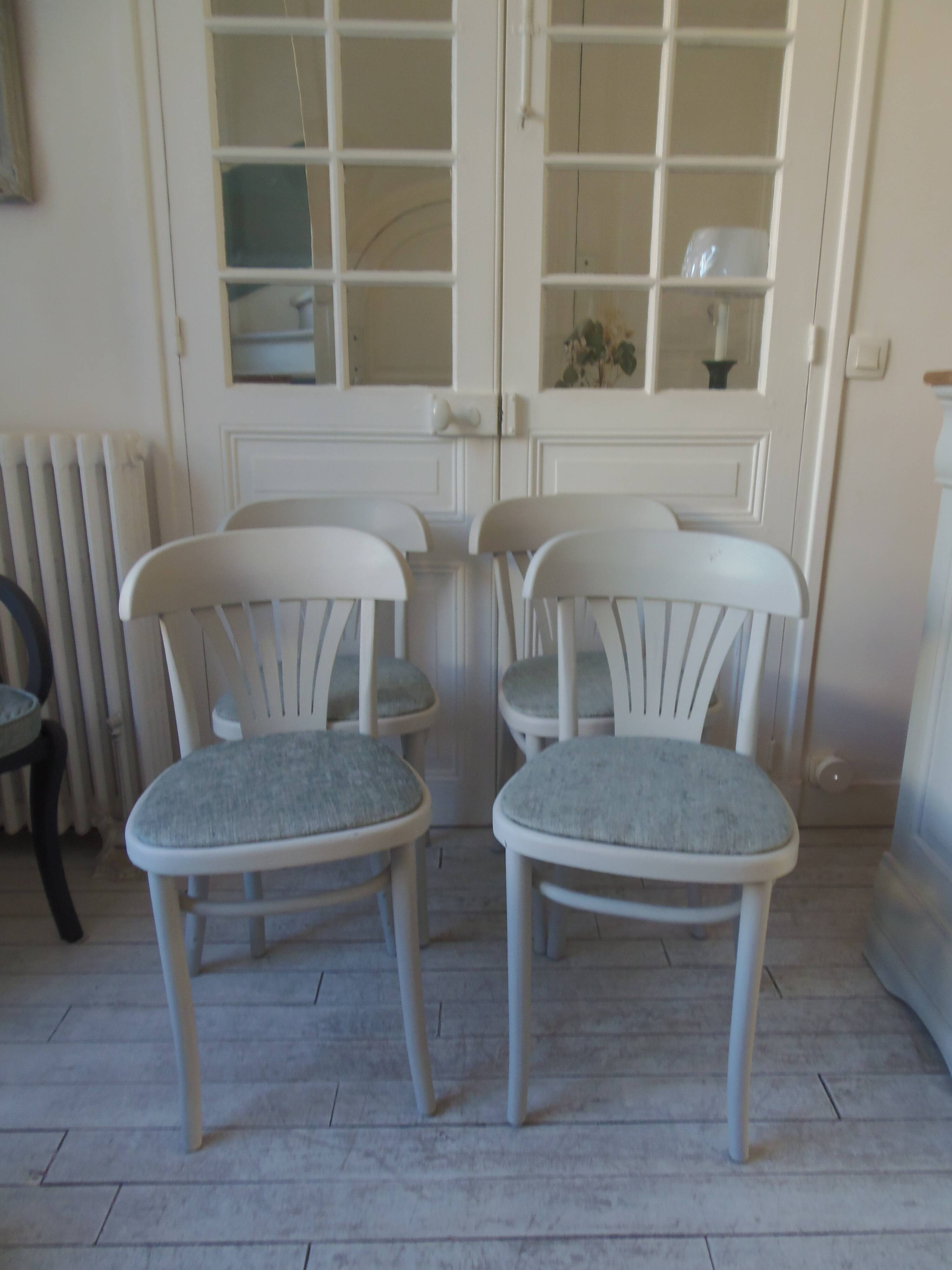 Set of 4 vintage bistro chairs from the 1970s enhanced in grey.