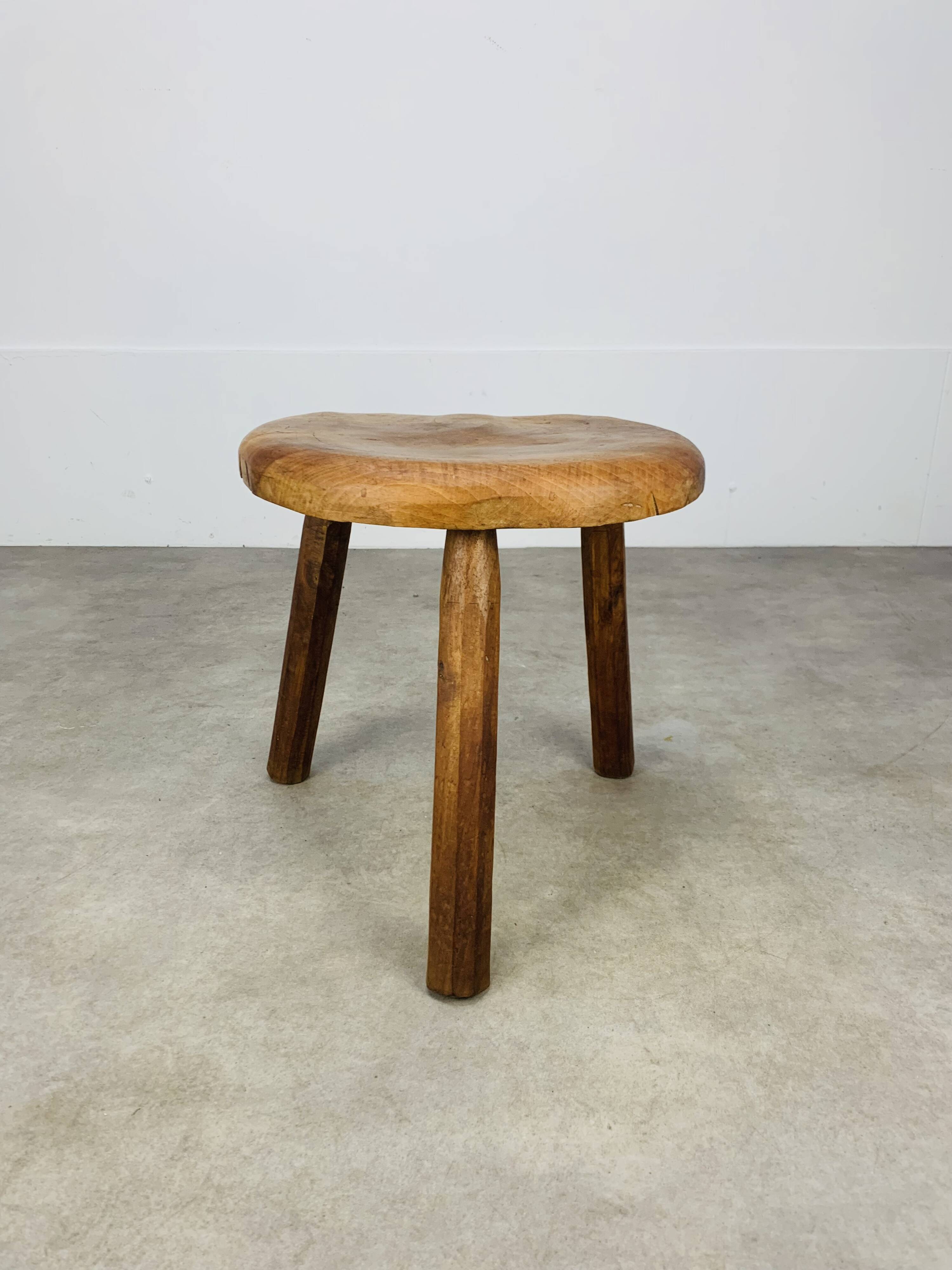 Brutalist tripod stool in solid wood