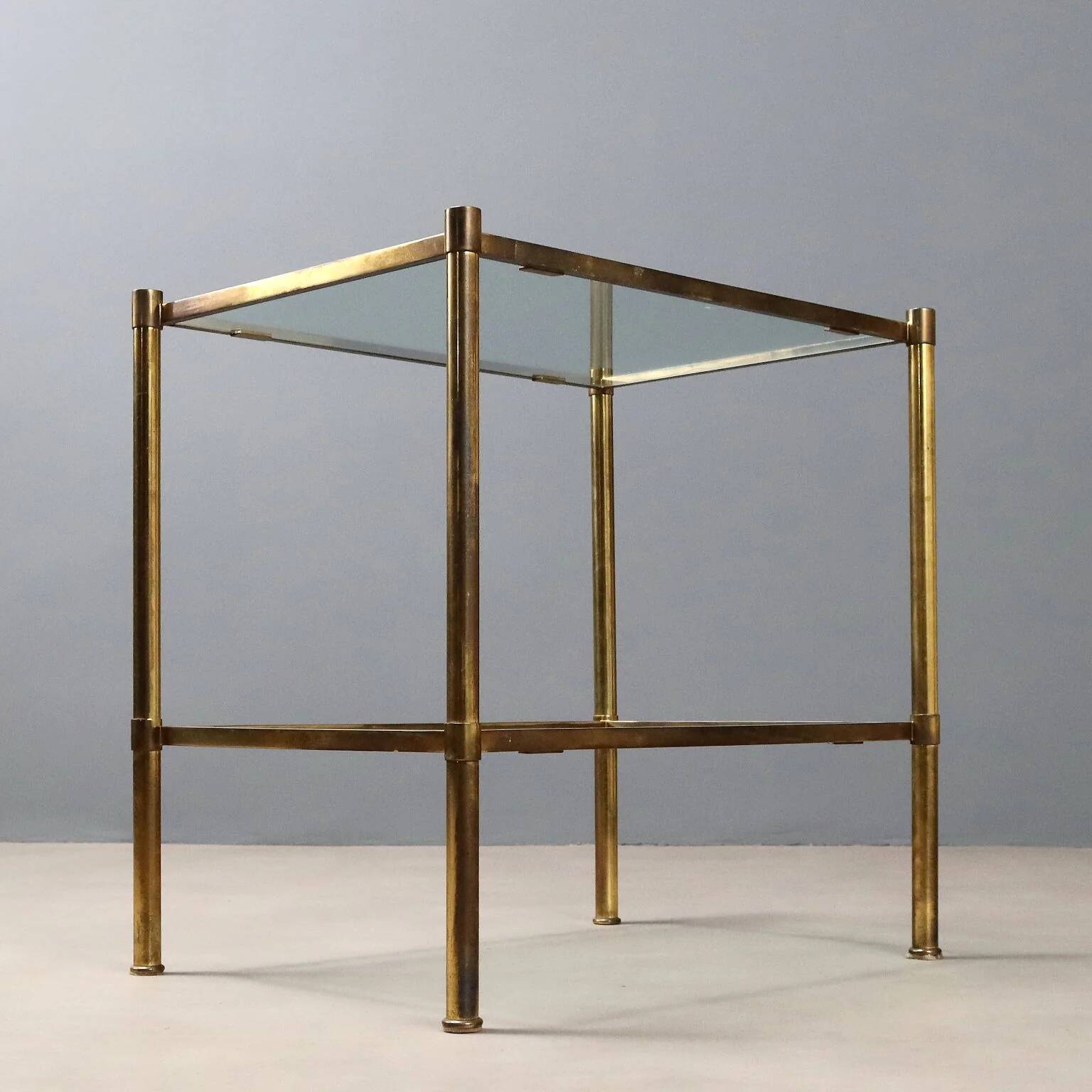 Vintage coffee table in brass and glass, 1970s.