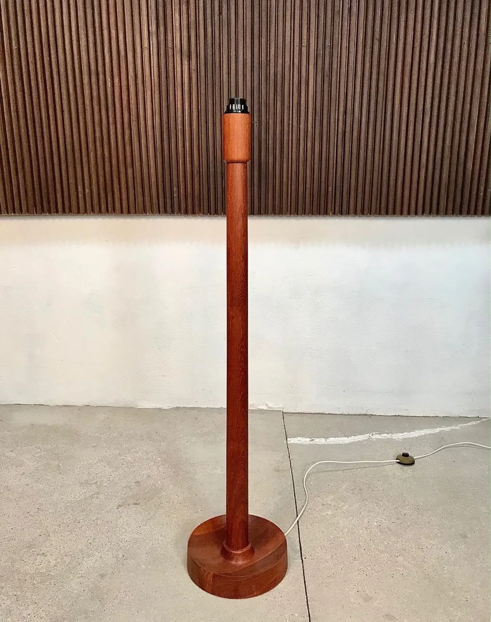 Teak Floor Lamp with Lampshade in Wild Silk, Denmark 1960s