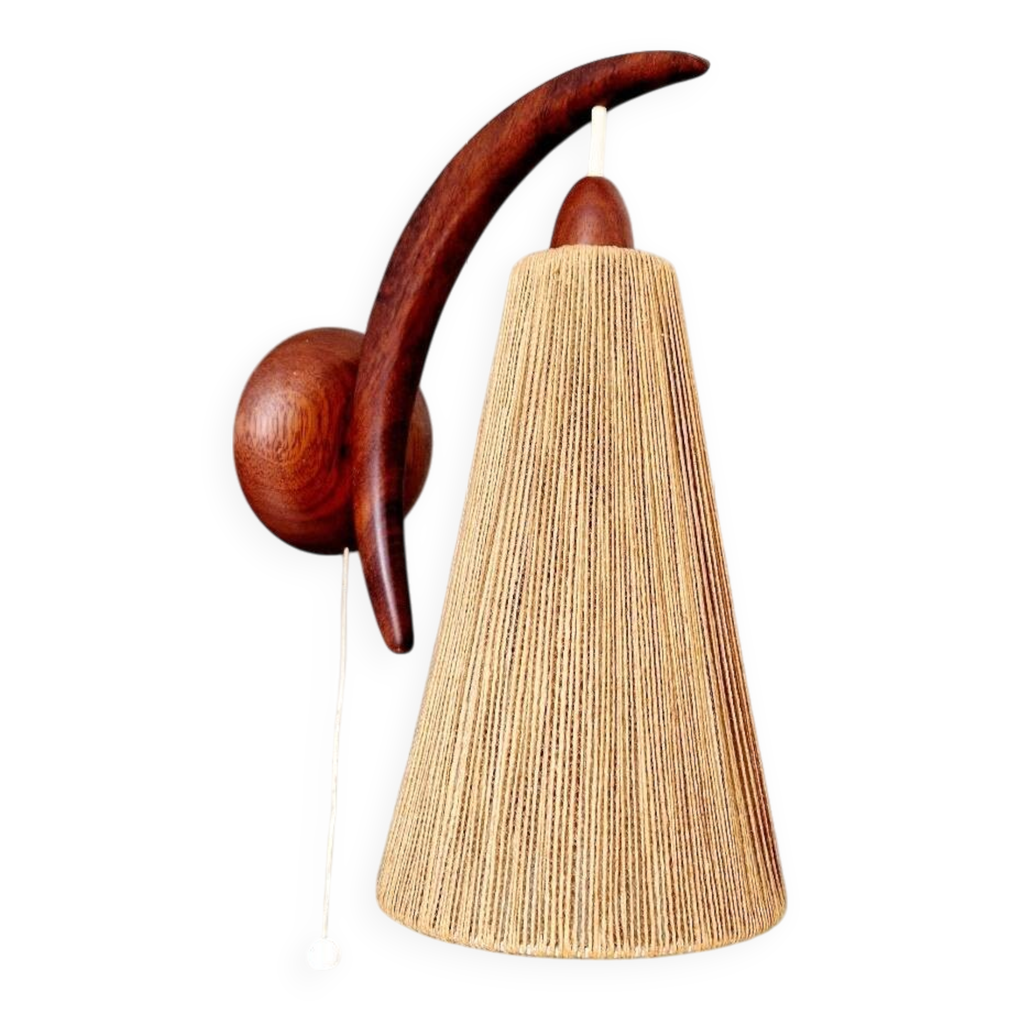 Scandinavian teak and sisal rope wall light, Temde, 1950-60