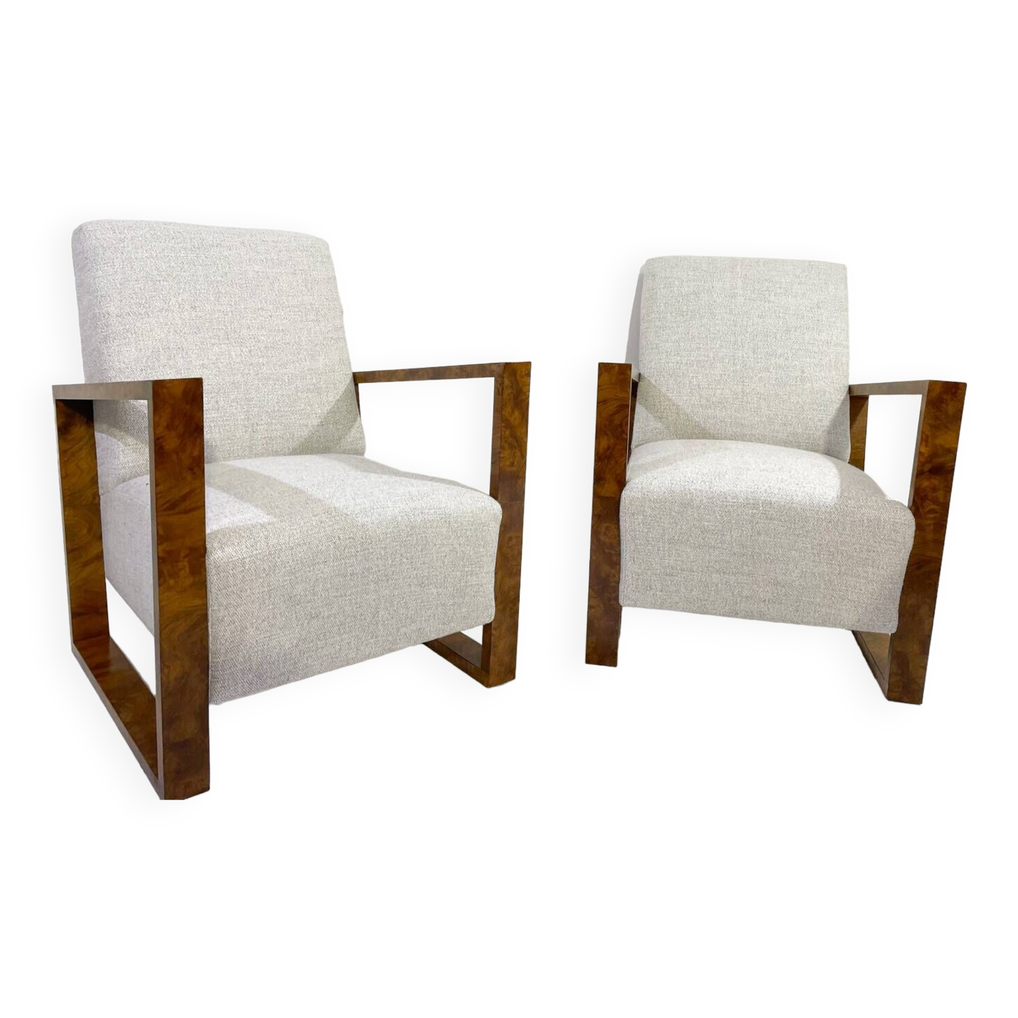Pair of Art Deco Armchairs ,Fabric and Walnut, New Upholstery