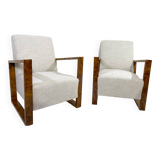 Pair of Art Deco Armchairs ,Fabric and Walnut, New Upholstery