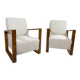 Pair of Art Deco Armchairs ,Fabric and Walnut, New Upholstery