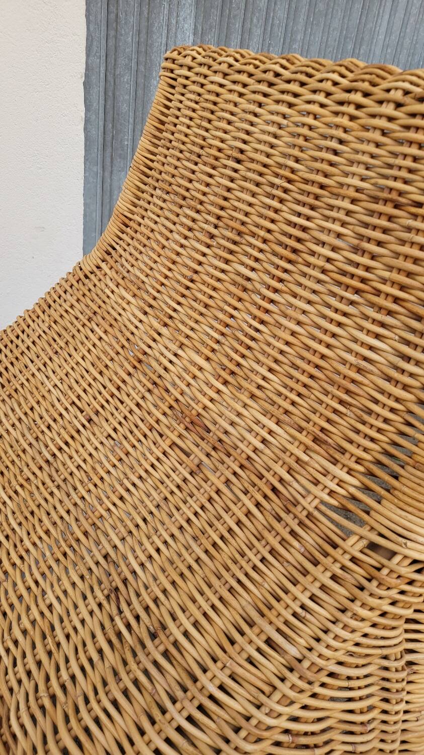 Vintage rattan chaise longue deck chair - 1970s