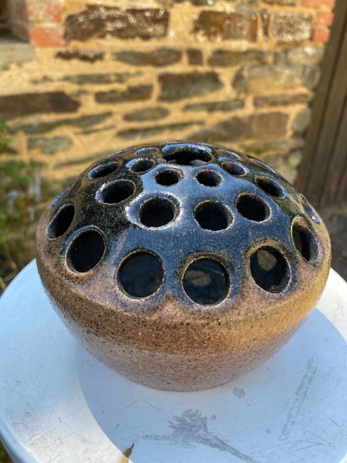 old vase, pique flowers signed accolay