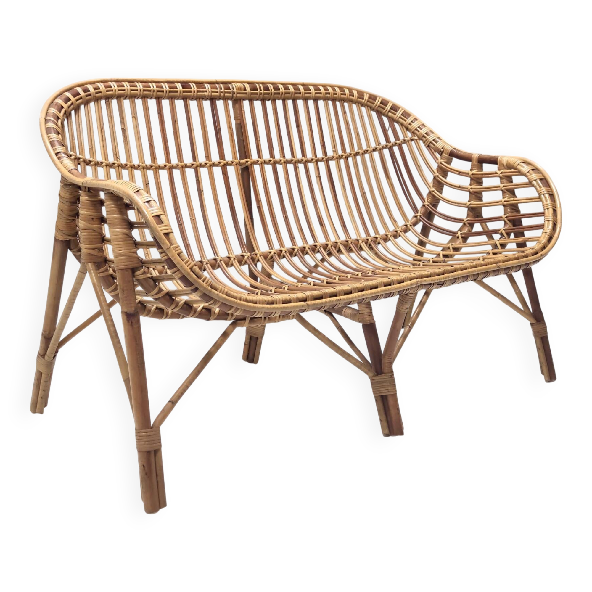 Vintage Two-Seat Bamboo Sofa, Made in Italy