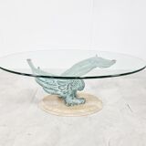 Travertine and bronzed coffee table, 1980s