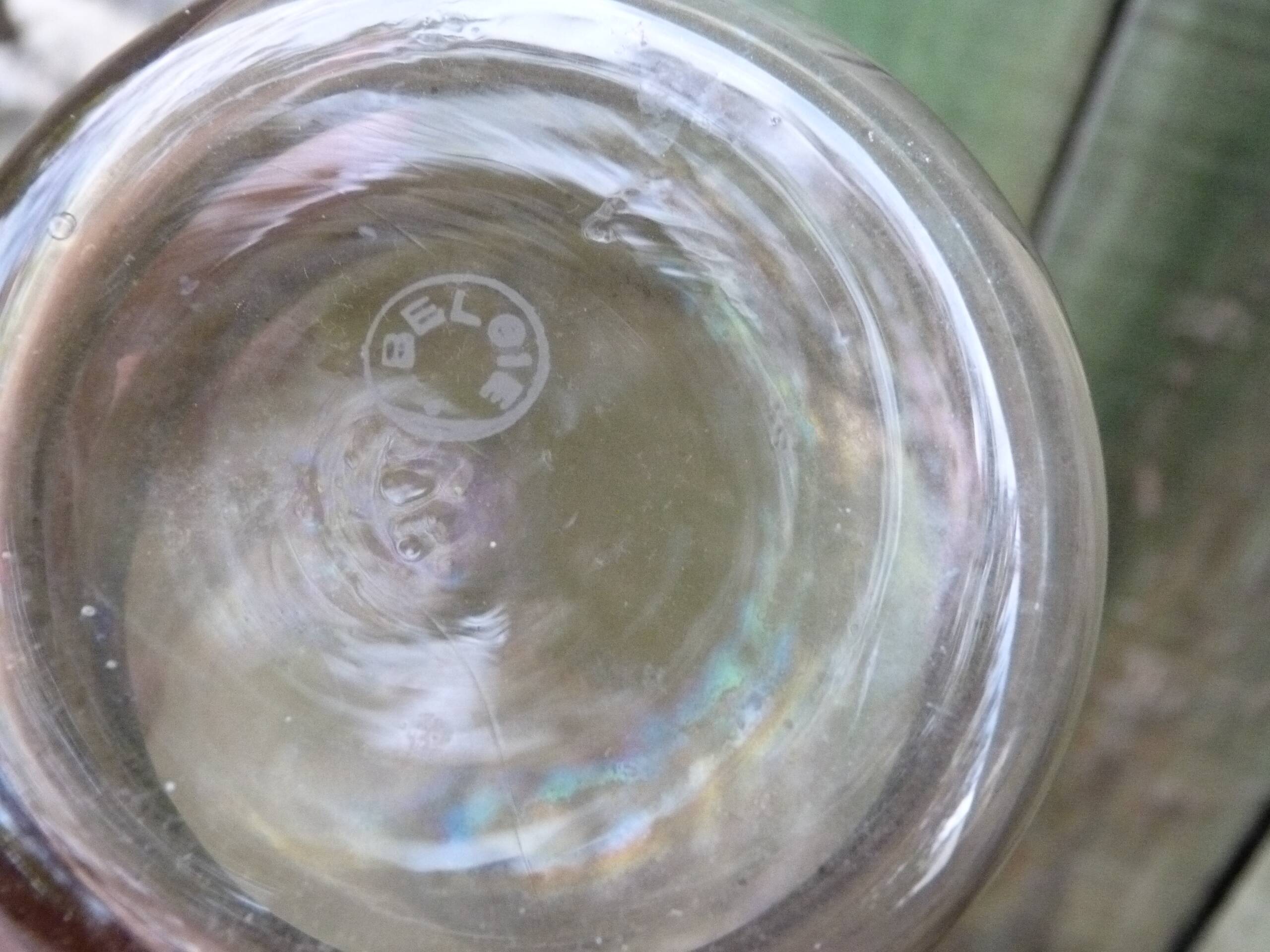 Set of 10 brown glasses and a carafe made in Belgium