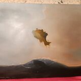 Grand tableau huile sur toile onirique signé Jean Guy Berlanger titre Vague