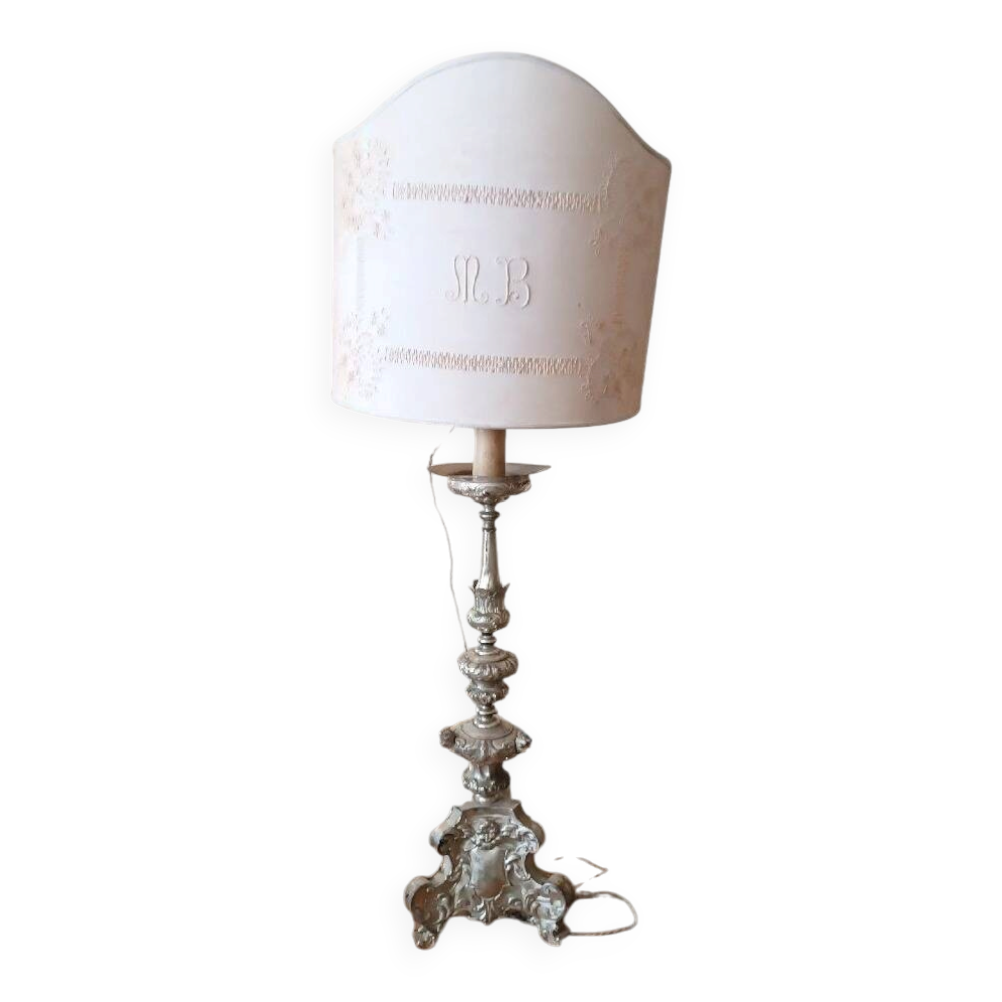 Antique Silver Metal Chandelier, Lamp
