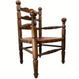 Rustic french farm chair, leather seat ca 1930s-1950s