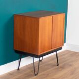Armoire à disques rétro en teck des années 1960 sur pieds en épingle à cheveux
