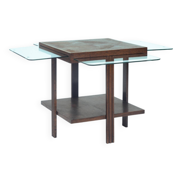 Table d'appoint Art déco avec plateau en verre, années 1930