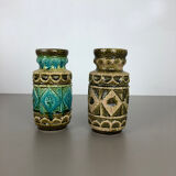 Set of 2 Multi-Color Op Art Pottery Floor Vase by Bay Ceramics, Germany, 1960s