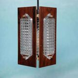 Vintage wooden and glass suspension Flygsfors Facette, glass lamp.