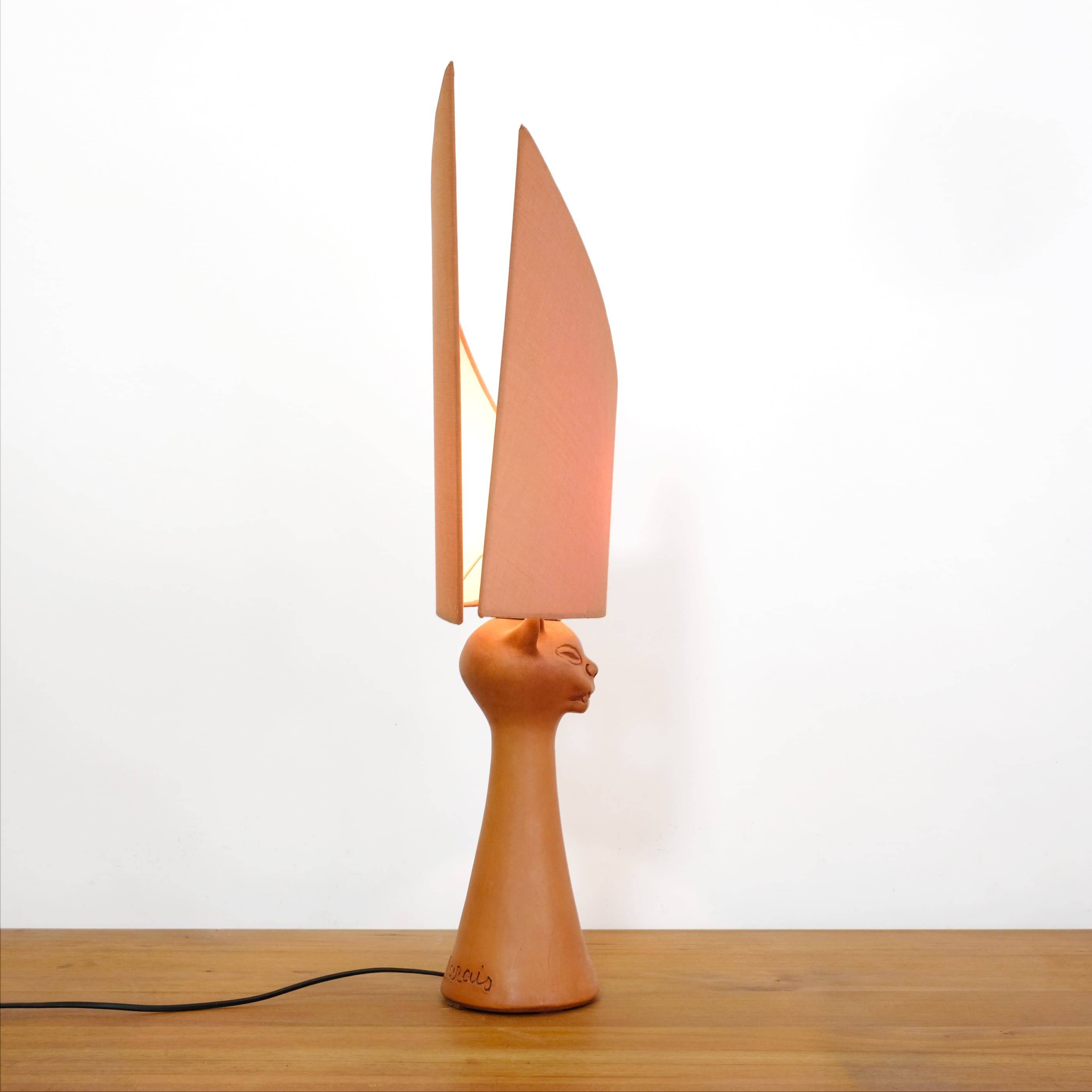Jean Marais, terracotta cat lamp from the 70s-80s.