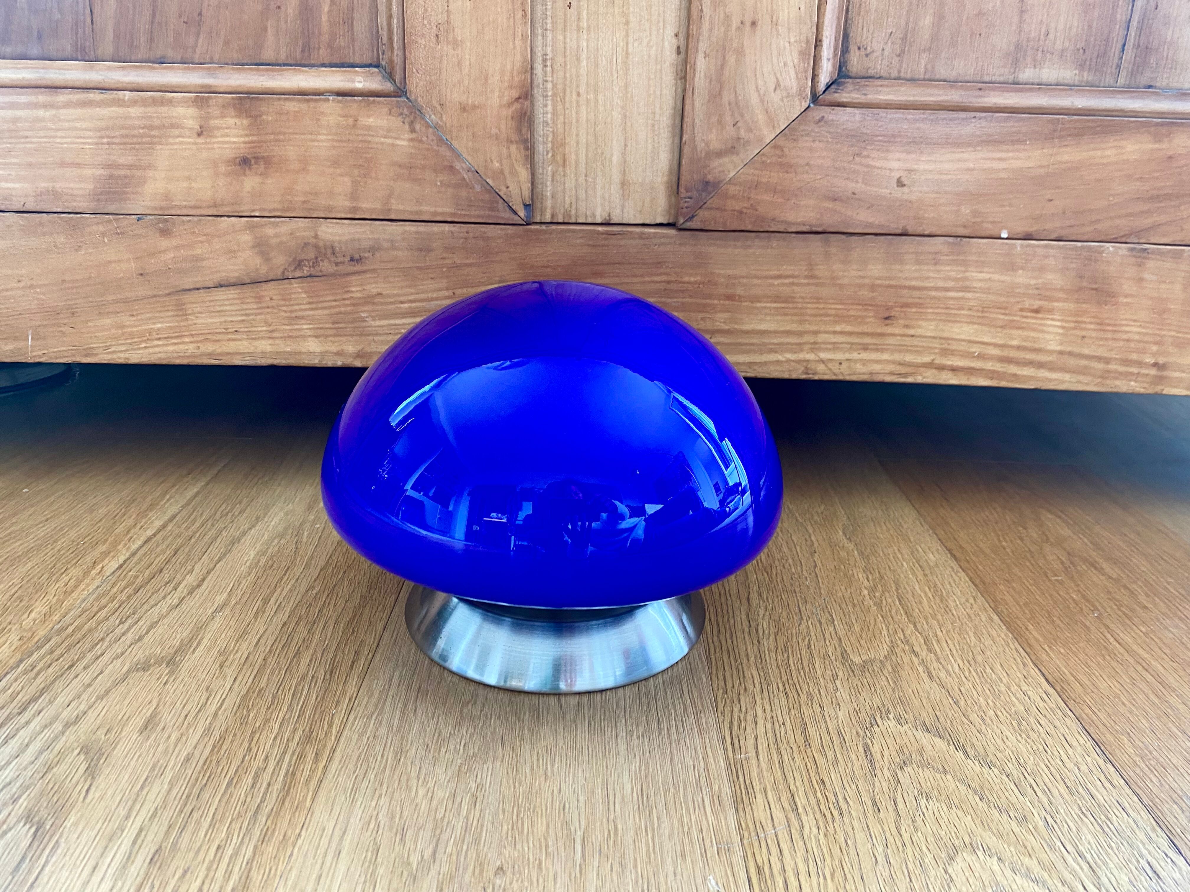 Lampe champignon vintage verre bleu roi