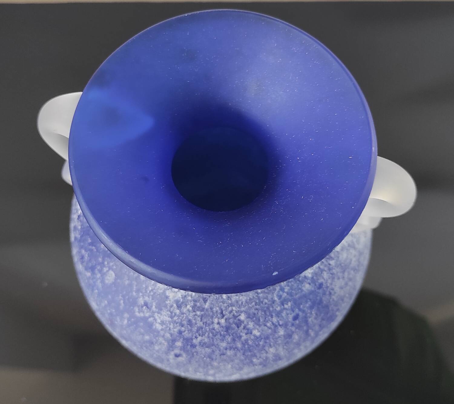 Vintage cobalt blue powdered glass amphora vase