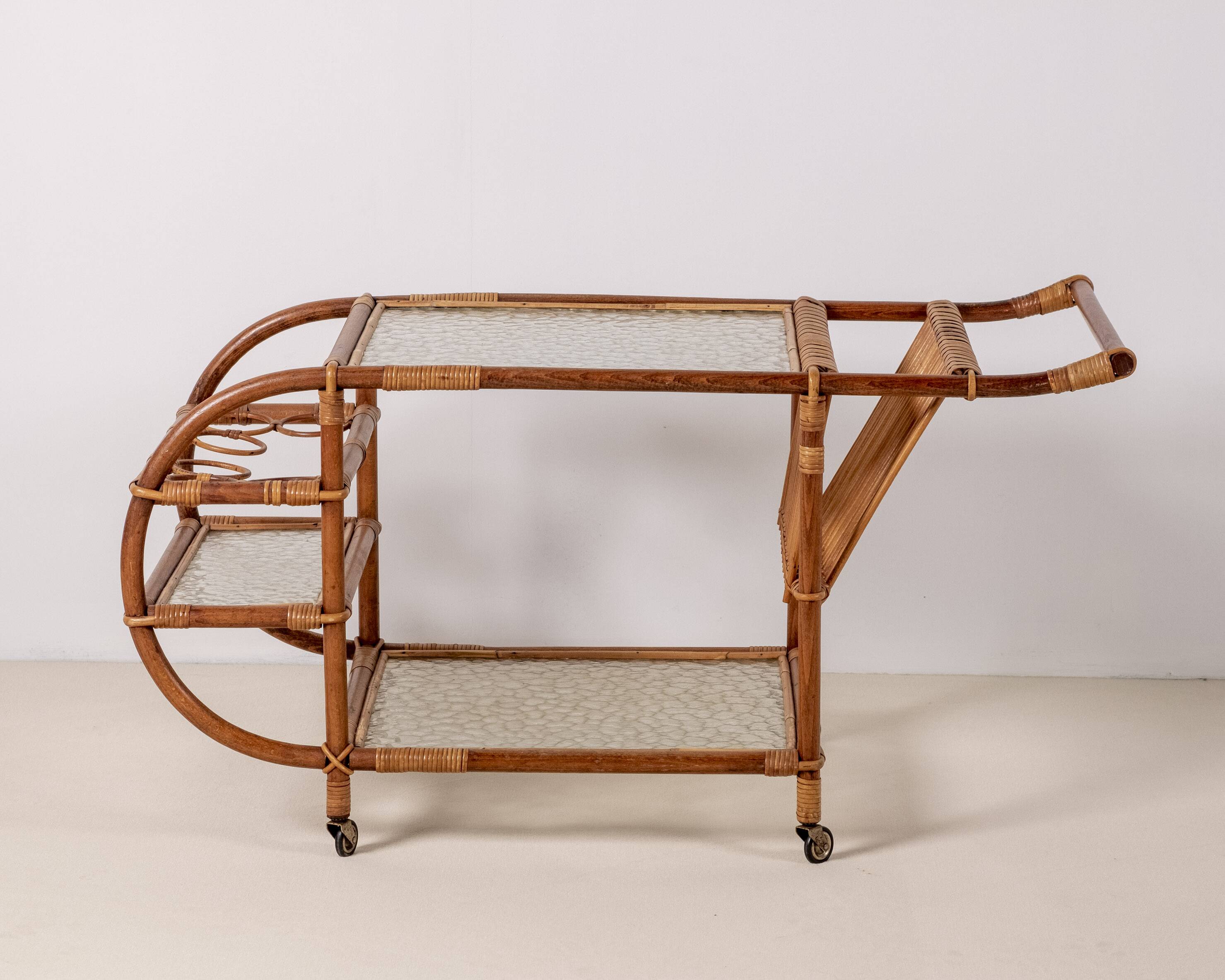 Bar Cart in Bamboo & Rattan, 1950s Denmark