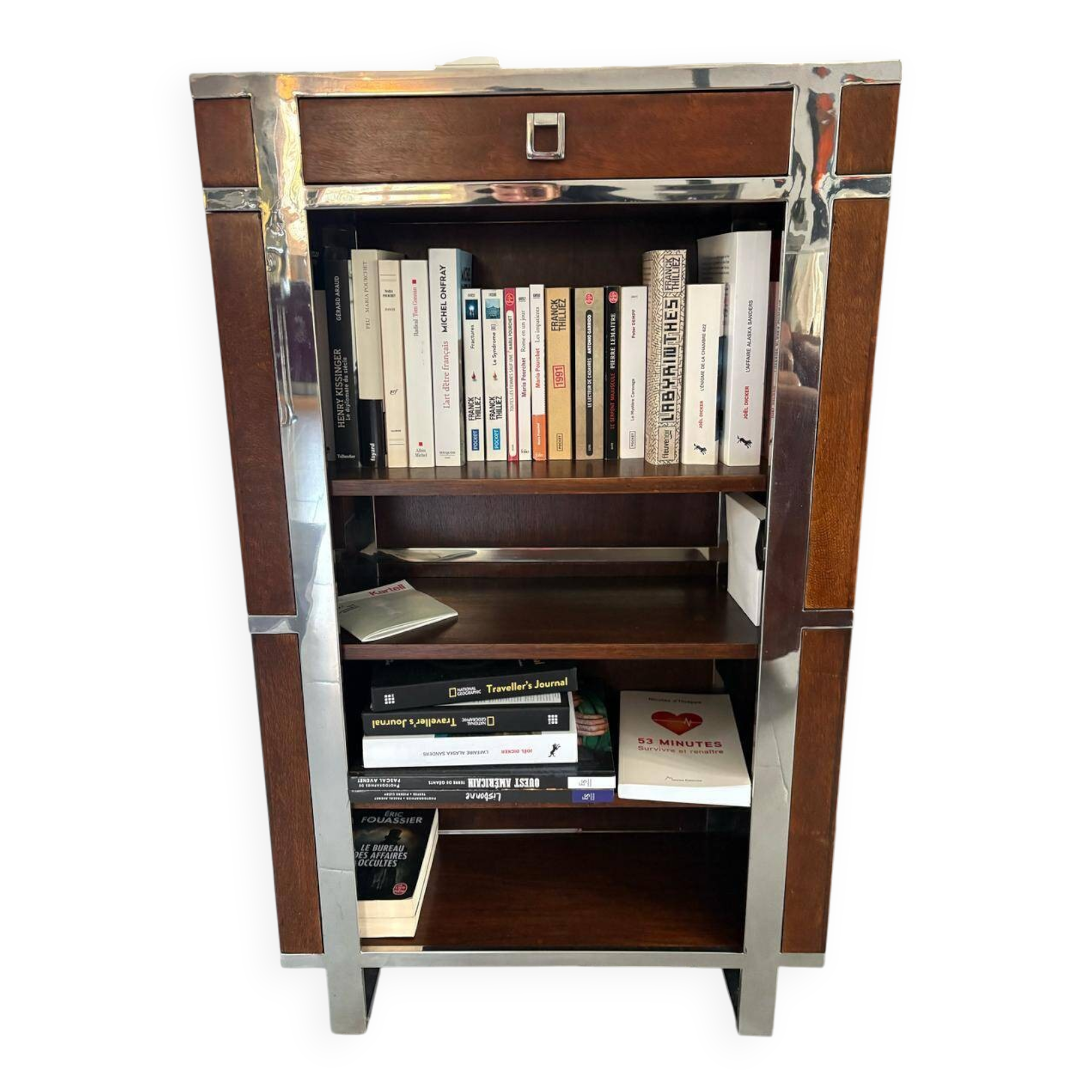 Art Deco style shelf in wood and stainless steel